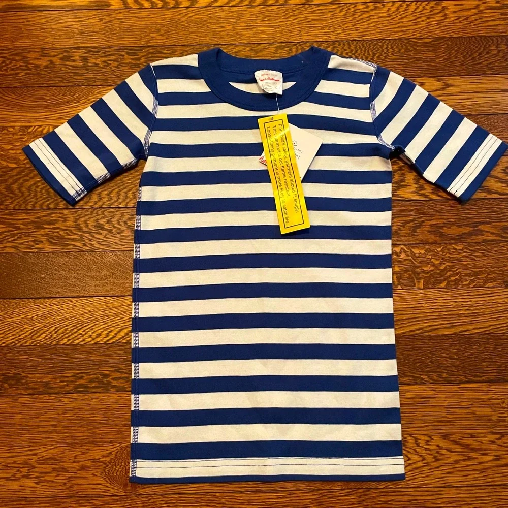 NWT Hanna Andersson Organic Cotton Blue & White Striped Short Sleeve Pajamas Top - Picture 1 of 5